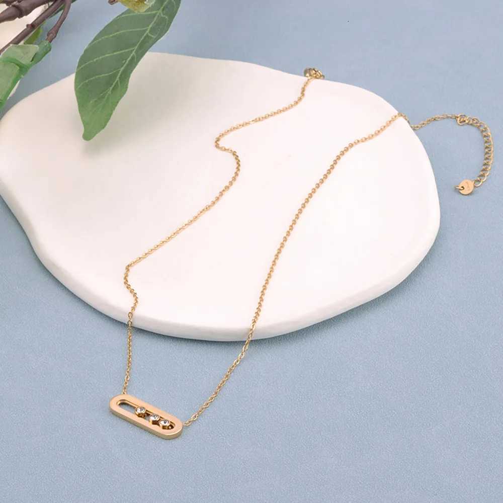 JeeMango Fashion Slidable Three Cubic Zirconia Pendant Necklaces for Women Stainless Steel Gold Plated Waterproof Jewelry N25018 Z251011
