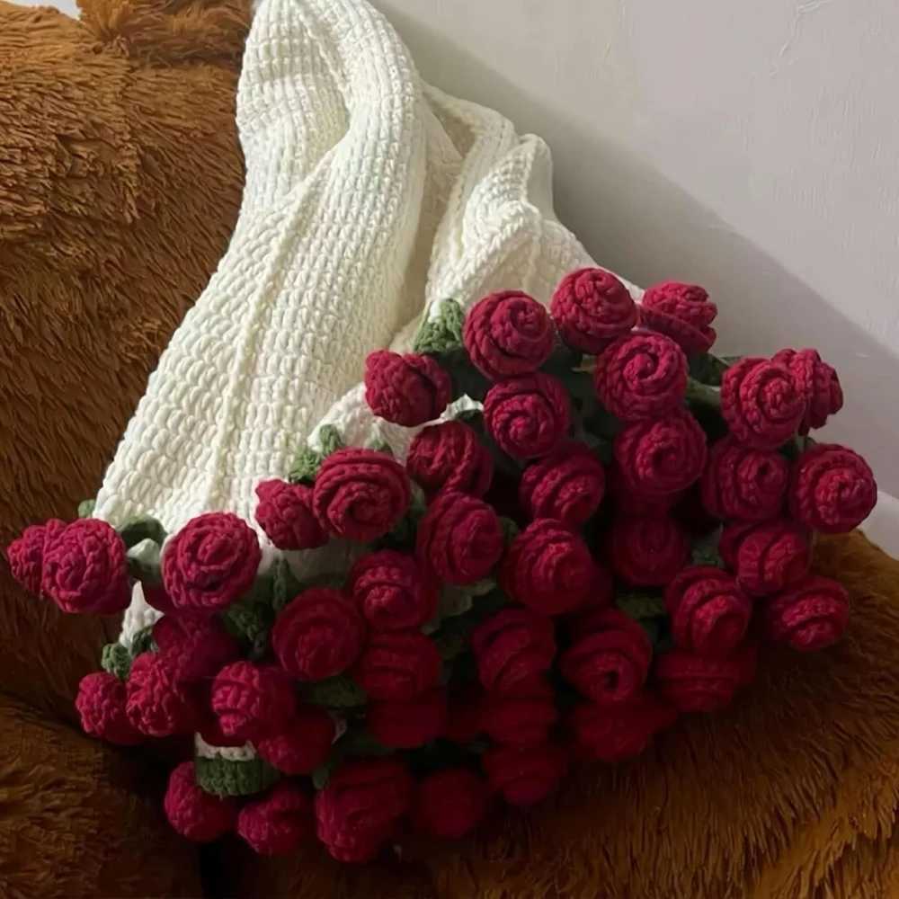 Finished Flower Bouquet Blanket Soft and Lightweight Knitted Throw Blankets for Birthday Wedding Valentines Day Home Decor C251011
