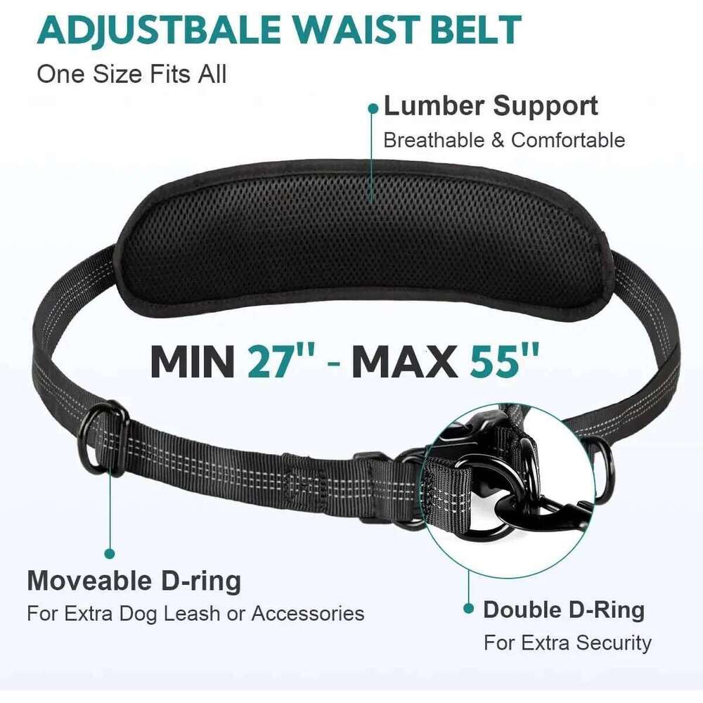 Hands Free Pouch, Leash for Two Dogs, Retractable Bungee with Double Padded Handles, Dog harness