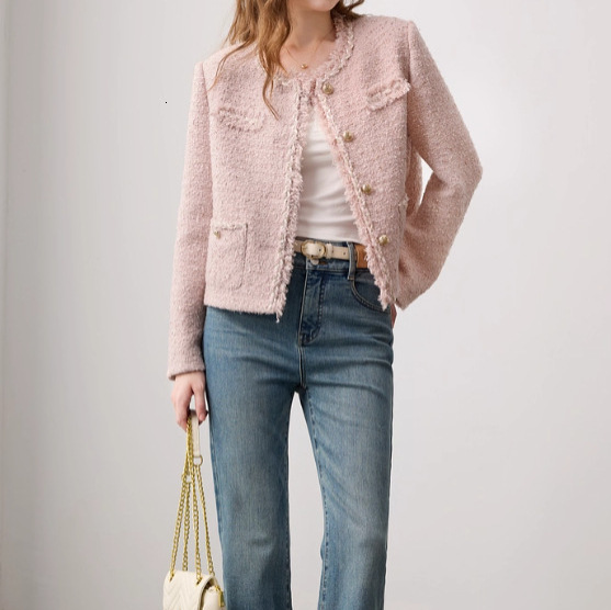 2025 Autumn/Winter New Top design Autumn/Winter Luxury New Shiny Thick Twill Round Neck Wool Short Coat W Designer Jacket