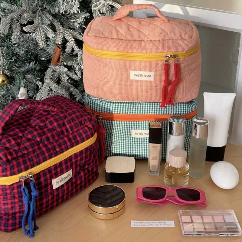 Ladies Color Blocking Checkered Makeup Bag Wens Ins Large Capacity Makeup B Storage Bag Skincare Toiletry W Case D251011