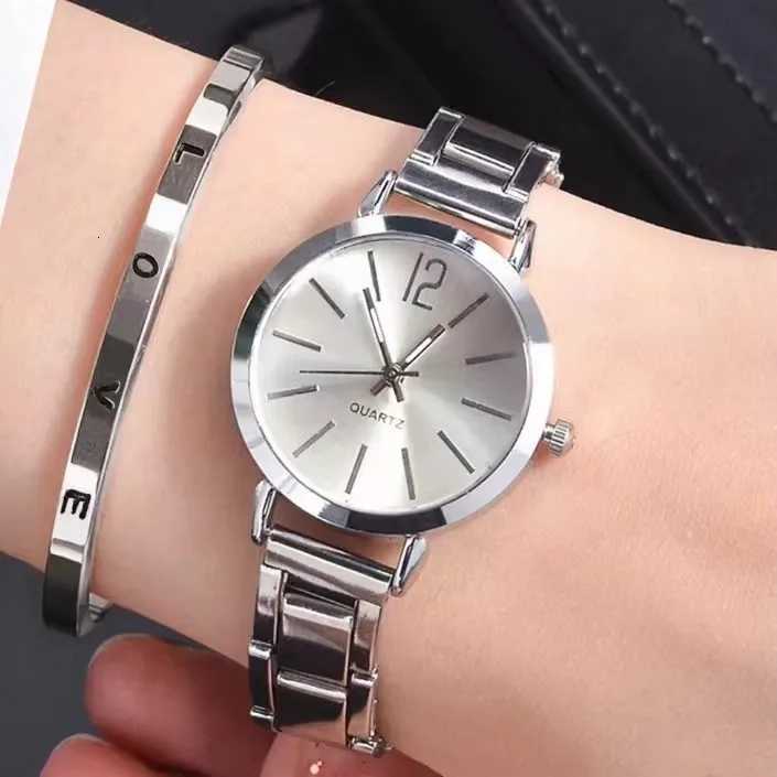 2pcs Set Watch Luxury Women Simple Dial Hollow Strap Fashion Gold Bracelet Quartz Wristwatch Student Ladies Watches Reloj Mujer Y251011