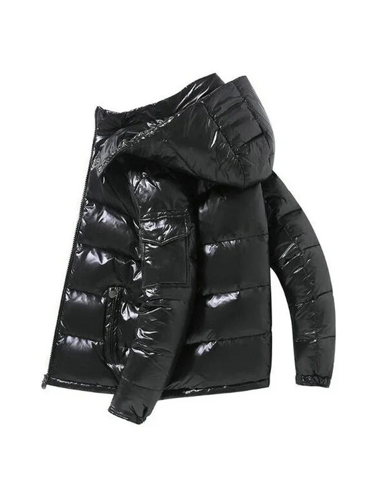 White Duck Down Coats Man Winter Fashion Solid Zipper Outwears Thicken Down Jacket Men Casual Hood Shiny Warm Loose Parkas 251010
