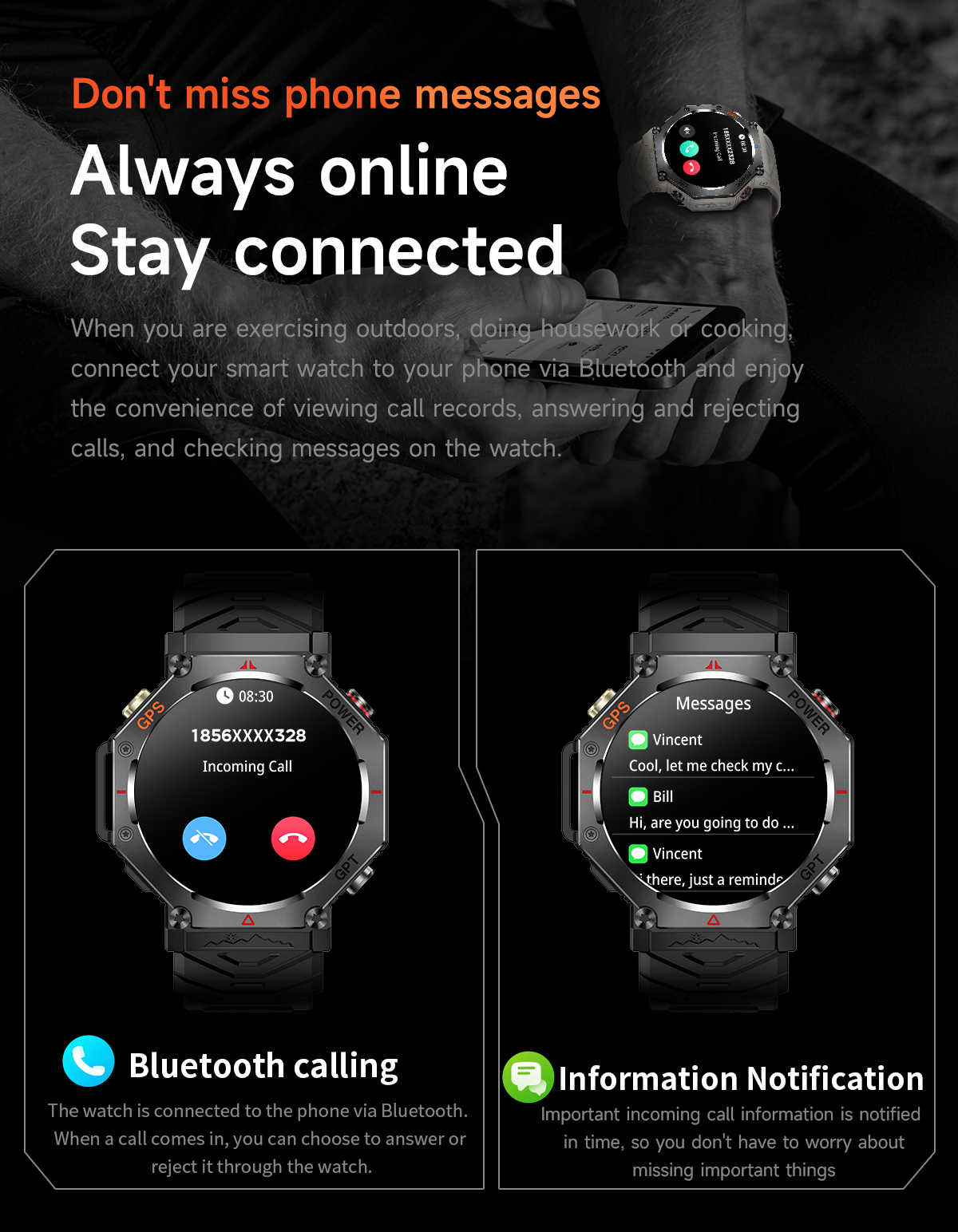 2025 KC91 Waterproof GPS Smartwatch for Outdoor Activities with Bluetooth Calling & NFC Features