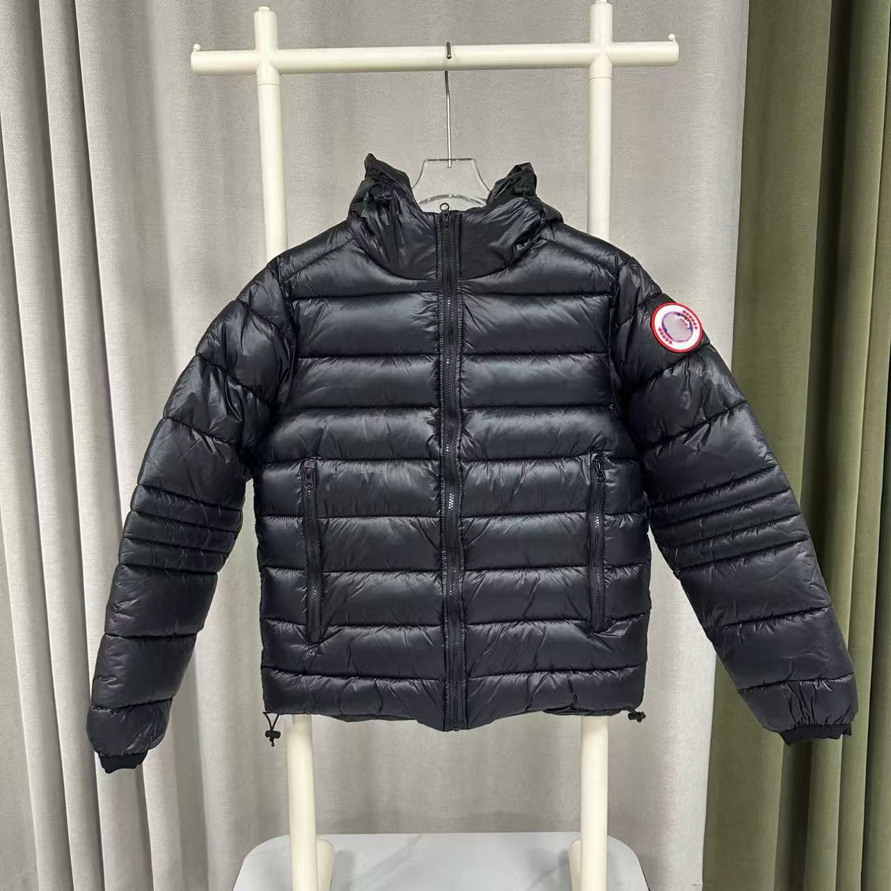 Men's Winter Lightweight Short Striped Stitching Slim Casual Puffer Jacket Hood Oversized Warm White Duck Down Black Glossy Coat A1