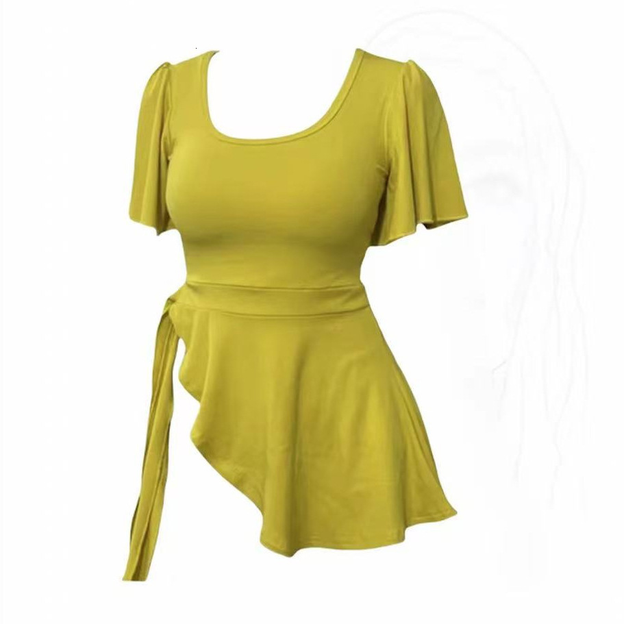 Plus Size Summer New Korean Designer Hoodie Style Designer Shirt U-neck Small Flutter Sleeve Waist-tightening T-shirt Versatile Irregular Tie Slim Fit Slimming
