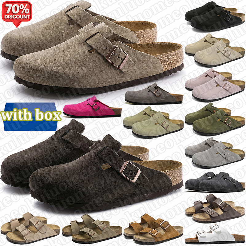 free shipping with box designer slippers men women clogs suede leather mules stylish slides mens outdoor comfortable sandals black brown tan taupe shoes