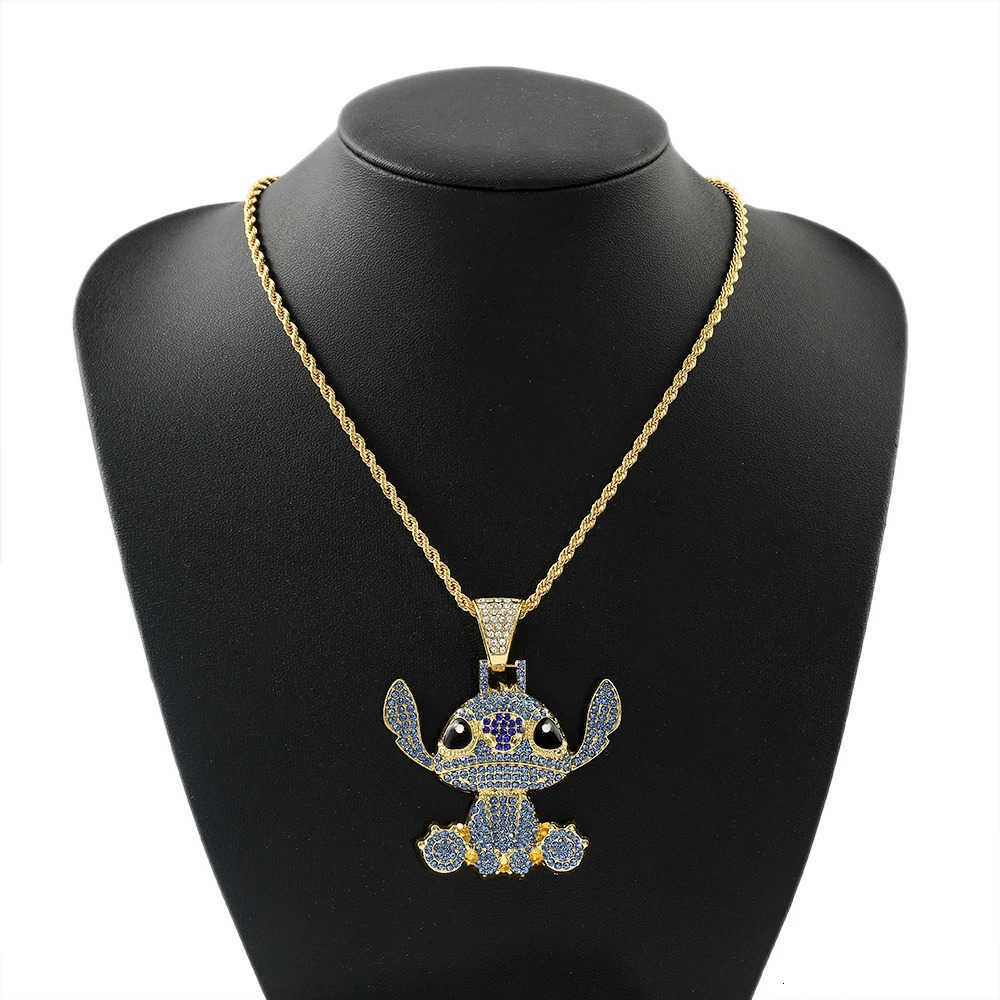 Disney Lilo and Stitch Hip Hop Necklace Kawaii Stitch Full Rhinestones Pendant Necklace Fashion Jewelry Anime Neck Chains Gifts H2510111