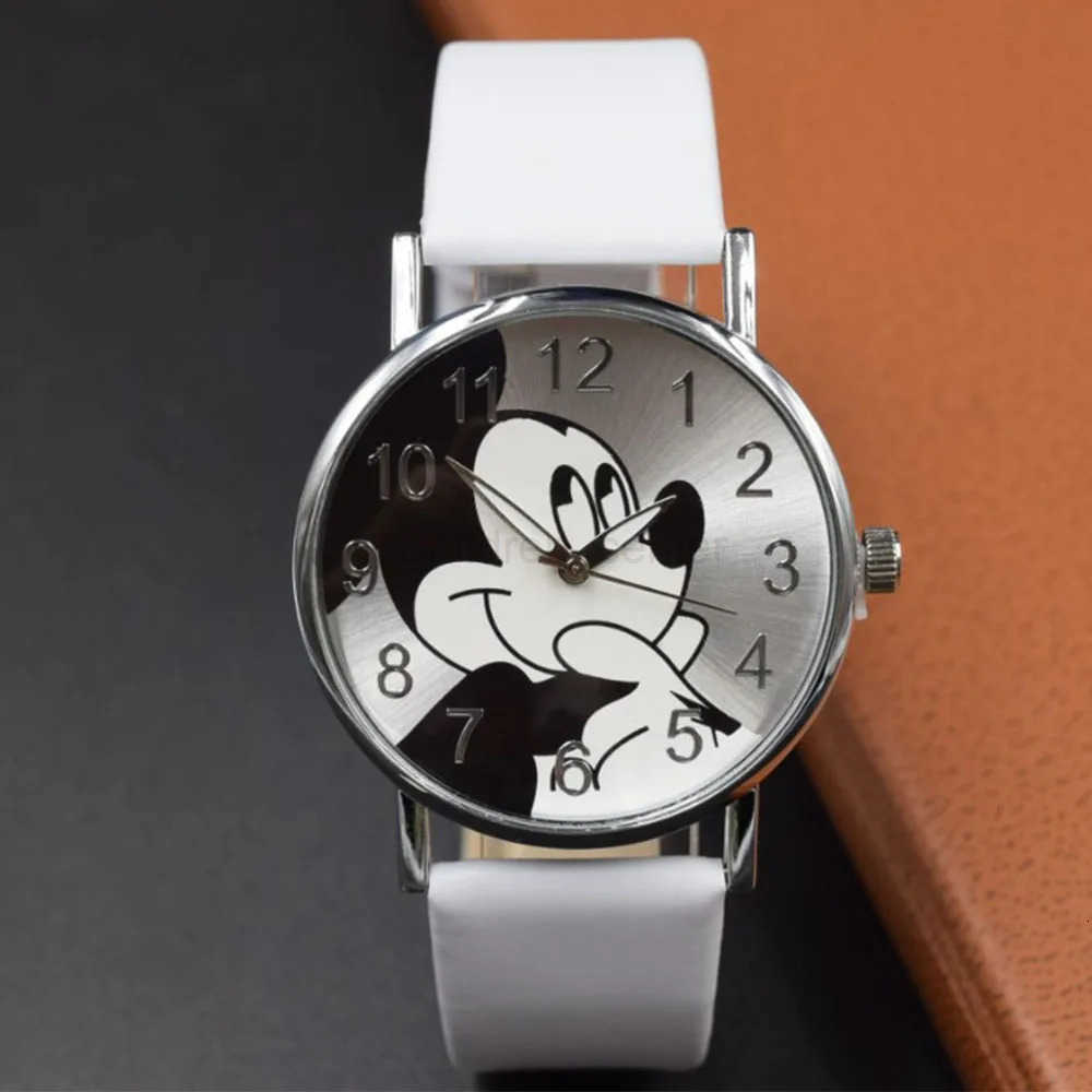 Disney Mickey Cartoon Childrens Watch Fashion Watch PU Leather Strap Quartz Watch Boys and Girls Student Birthday Gift H251011