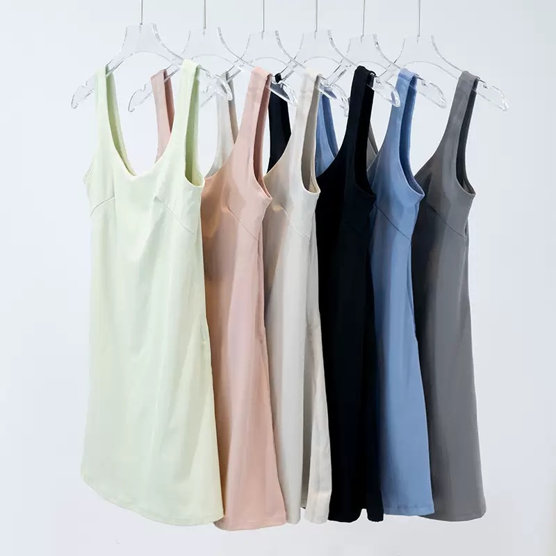 Tennis Dress One-piece Lined Yoga Fitness breathable Anti-slip Casual Golf Sports Gym skirt with Short sets 104