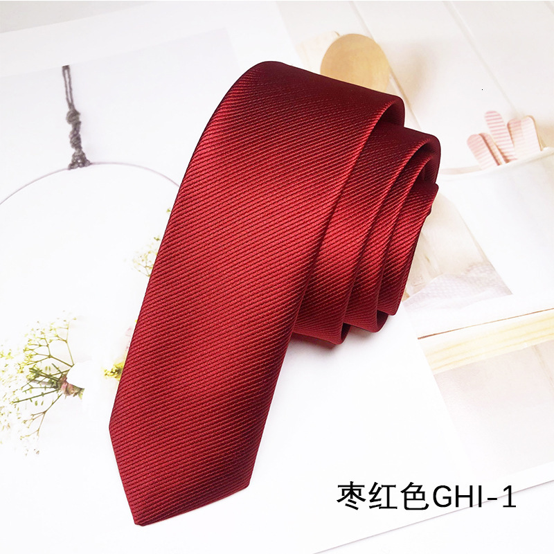 KAMBERFT Fashion Casual 4cm Slim Silk Tie Solid Color Black Red Ties Handmade Men Woven Skinny Necktie For Wedding Party 250908