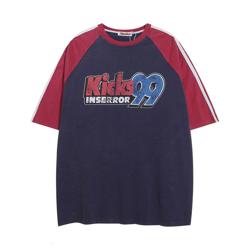 n street fashion tshirt loose retro color matching medieval style shoulder sleeve short T 240518