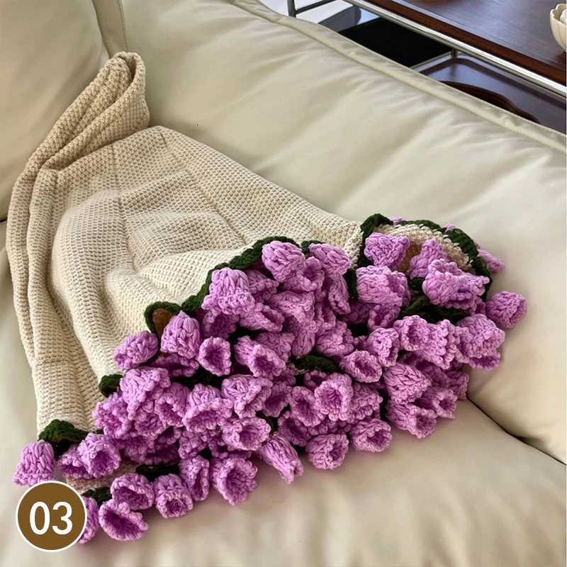 80110cm Crocheted Rose Bouquet Blanket Finished Product Hand Knitted Flower Bouquet Blankets Home Decor Bed Sofa Throw Blanket C251011
