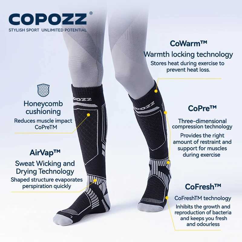 COPOZZ New Winter Ski Socks Men Women Thermal Merino Wool Long Ski Socks Snowboard Cycling Skiing Soccer Socks Thickened SockW251011