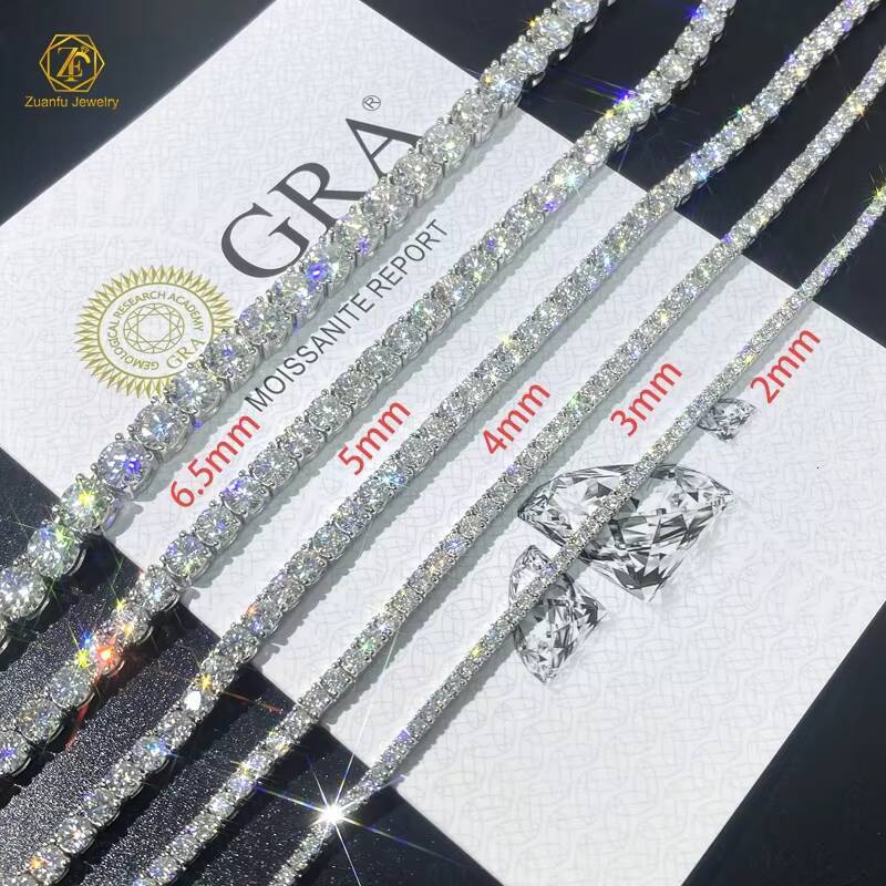 Fine Jewelry Iced Out Moissanite Diamond Tennis 925 Silver Sterling Chains 2mm 3mm 4mm 5mm 65mm Moissanite Tennis Chains