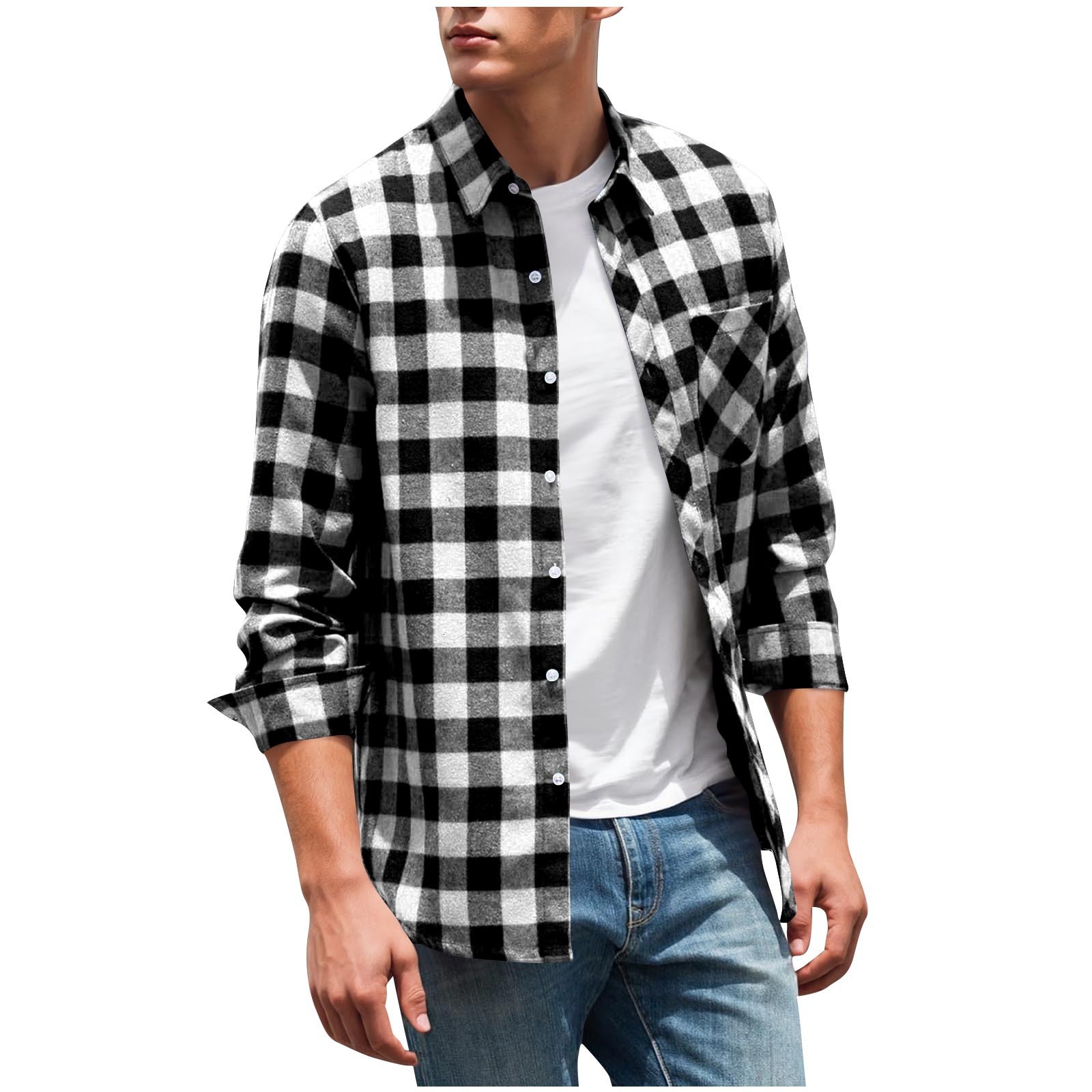 UV Protection, Wrinkle Resistant, Antibacterial, Moisture-Wicking, Tear-Resistant, Cold-Resistant Brushed Plaid Shirt Men's Long Sleeve Casual Sh