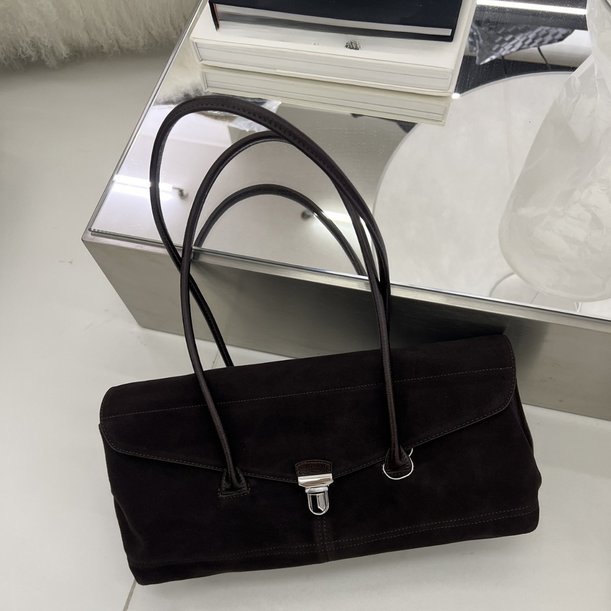 2025 Autumn/Winter New Suede Leather Shoulder Bag Large Capacity Rectangular Bag Retro Women's Bag Designer Fashion Handbag