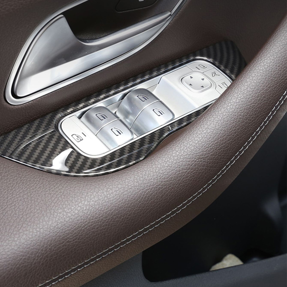 Car Door Window Control Panel Carbon Fiber Cover Molding Door Lock Glass Lift Switch Frame for Mercedes Benz GLS X167 GLE W167 GLE Coupe C167 450 350 