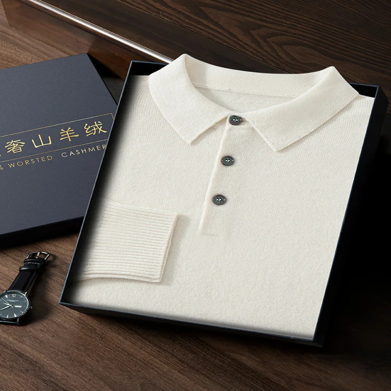 ANGEL Mens Malaysia Polo 100% Cashmere Knitted Pullover Solid Color Sweater AutumnWinter Casual Business Office Jacket 241115