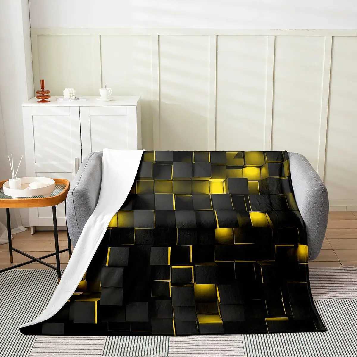 Abstract Geometric Grid Series digitalprinted polyester velvet flannel cover blanket Fleece soft sofa cover blankets for beds C251011