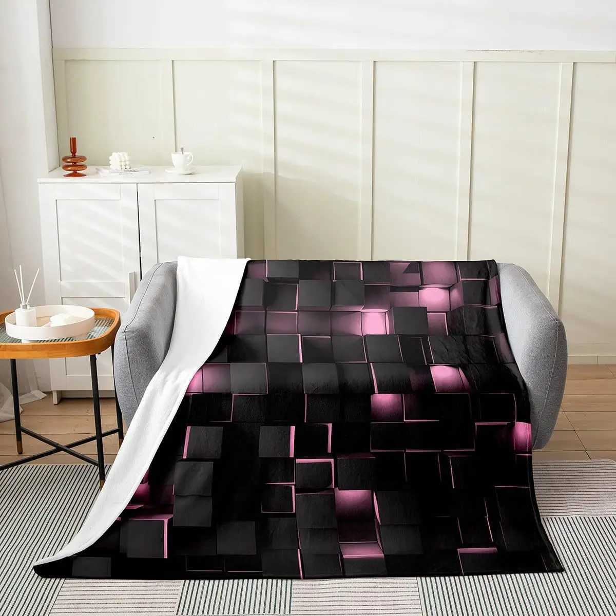 Abstract Geometric Grid Series digitalprinted polyester velvet flannel cover blanket Fleece soft sofa cover blankets for beds C251011