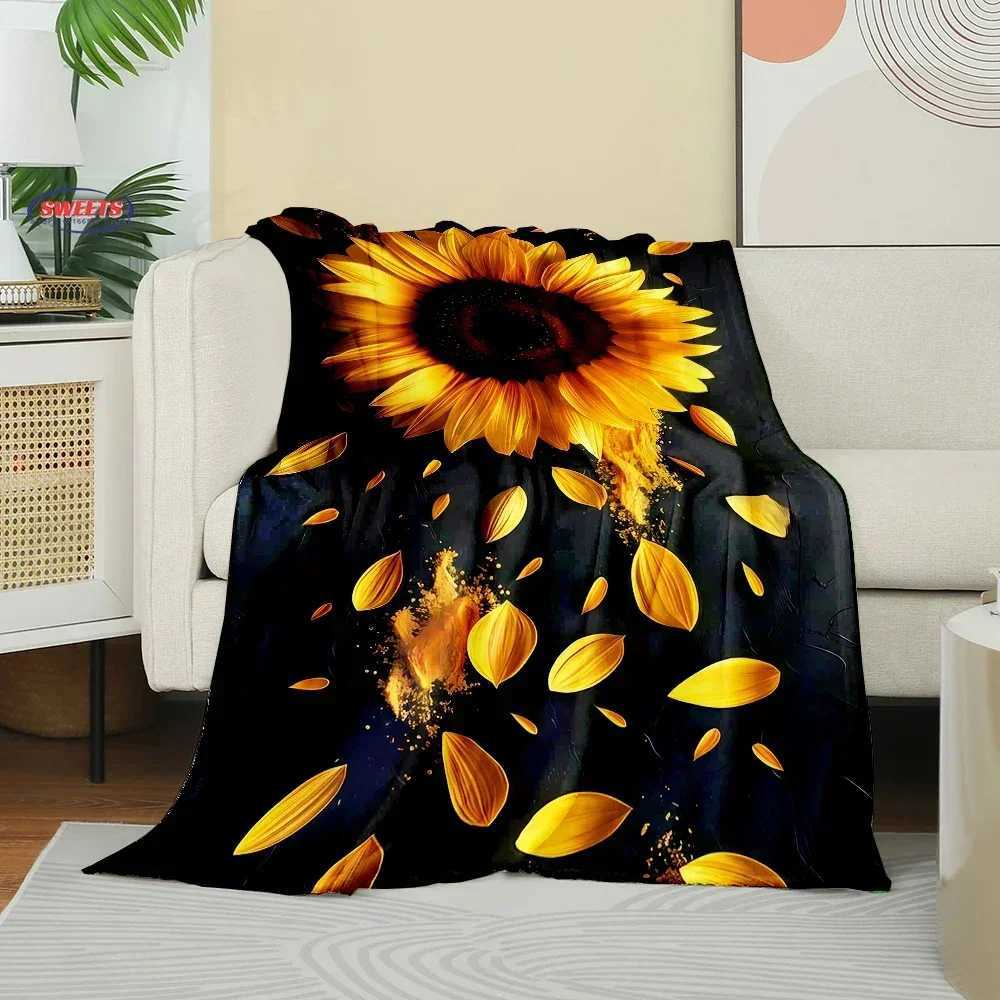 3D Printing Flower Theme Sunflowers Soft Flannel Blanket for Bed Bedroom Sofa PicnicThrow Blanket for Cover Outdoor Leisure Nap C251011