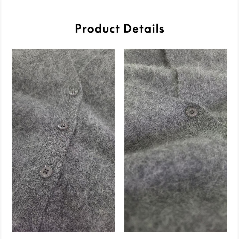 Grey - Toned Gentle Soft V - Neck Knitted Cardigan, Women's Autumn Coat, Pure Wool, Daily Casual Wear-1710