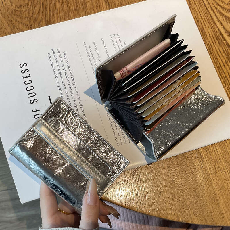 Genuine Leather Women's First Layer Cowhide Large Capacity Multi-Card Slot Silver Ins Case New Fashion Simple Card Holder