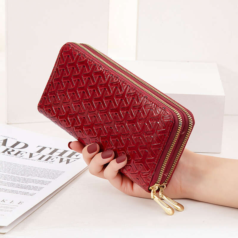 Long Wallet for Women 2025 New Double Zipper Clutch Wrist Strap Large Capacity Patent Leather Phone Bag