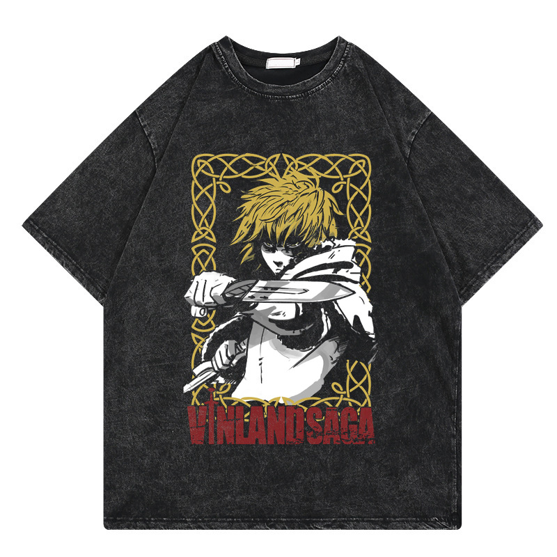 New Arrival Anime VINLAND SAGA Washed Vintage T-Shirt Street Hip-Hop Graphic Casual Summer Short-Sleeve - TT7883