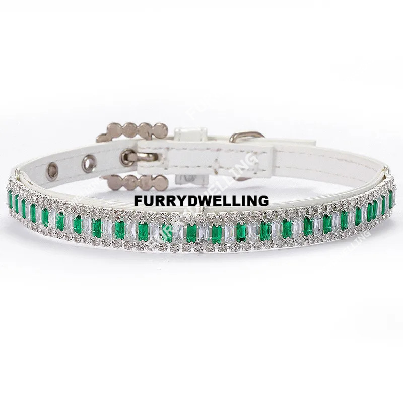 Dog Necklace With Green Crystal Rhinestone, Leather Collar Dogs, Princess Fashion Neck Decoration, Adjustable Pet Collars Dwe74 Going Out For A Walk, Party