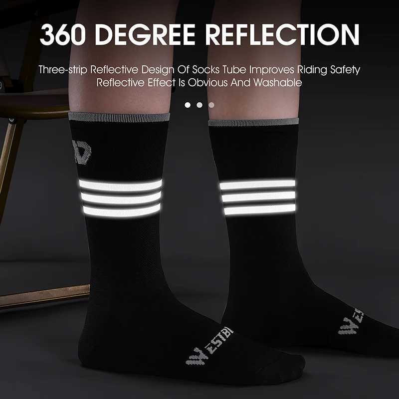 WEST BIKING Cycling Aero Socks NonSlip Reflective Striped Long Socks MTB Racing Bike Compression Socks Football Sports SocksW251011