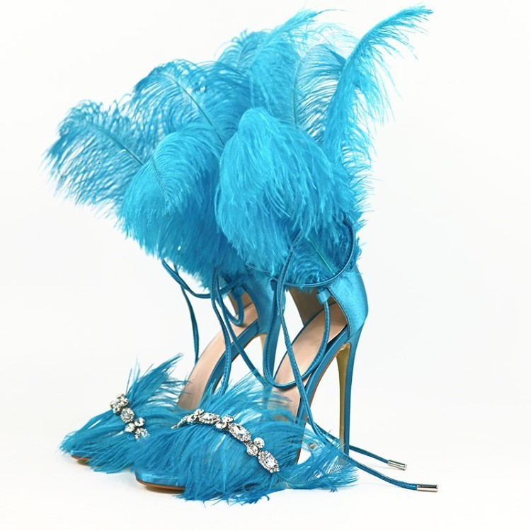 New Runway Feather Sandals Women flip flops Super High heels Stilettos Orange White Black Party Fur Shoes zapatos de mujer Y200620