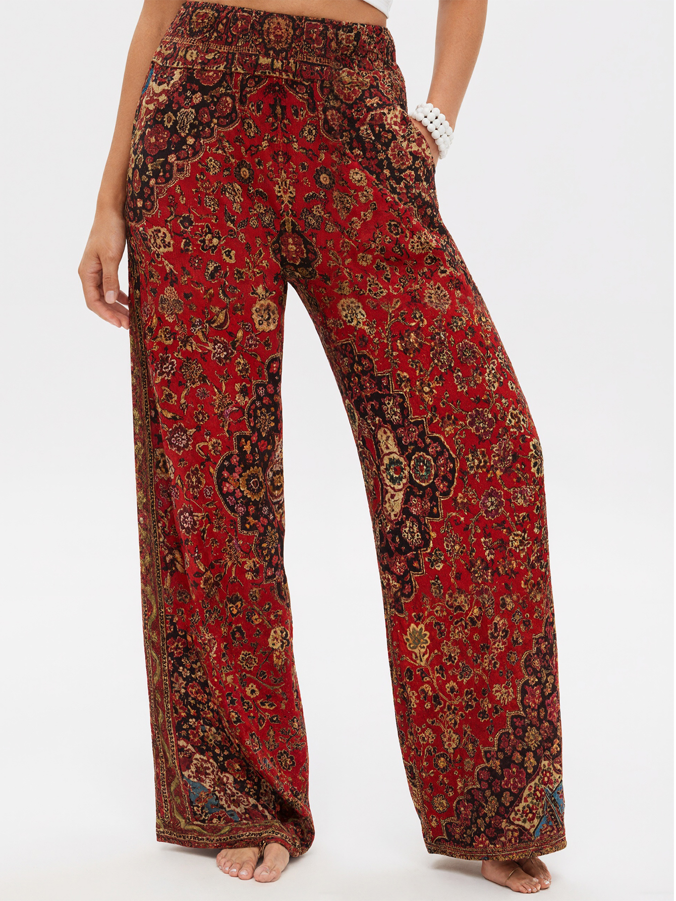 Women's Spring Autumn New Retro Ethnic - Style Wide - Leg Pants - Fashionable Casual Pants with Pockets-CF40654