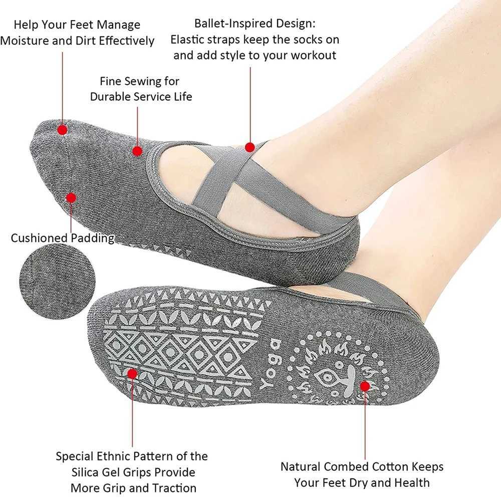 Women High Quality Breathable Yoga Socks Silicone NonSlip Bandage Pilates Sock Ladies Ballet Dance Fitness Workout Cotton SocksW251011