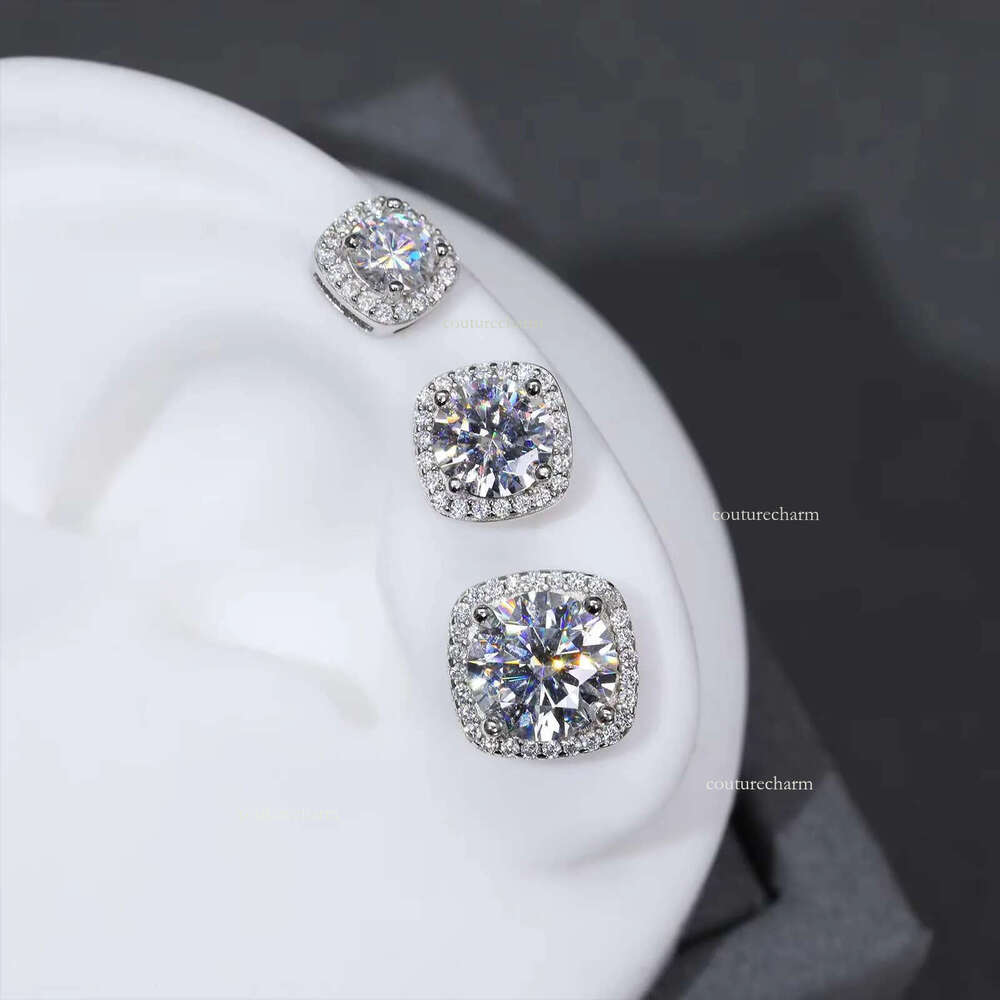 Pass Tester 5mm 6.5mm 8mm Moissanite Magnetic Sterling Sier Mossanite Dia Halo Stud Earrings for Men