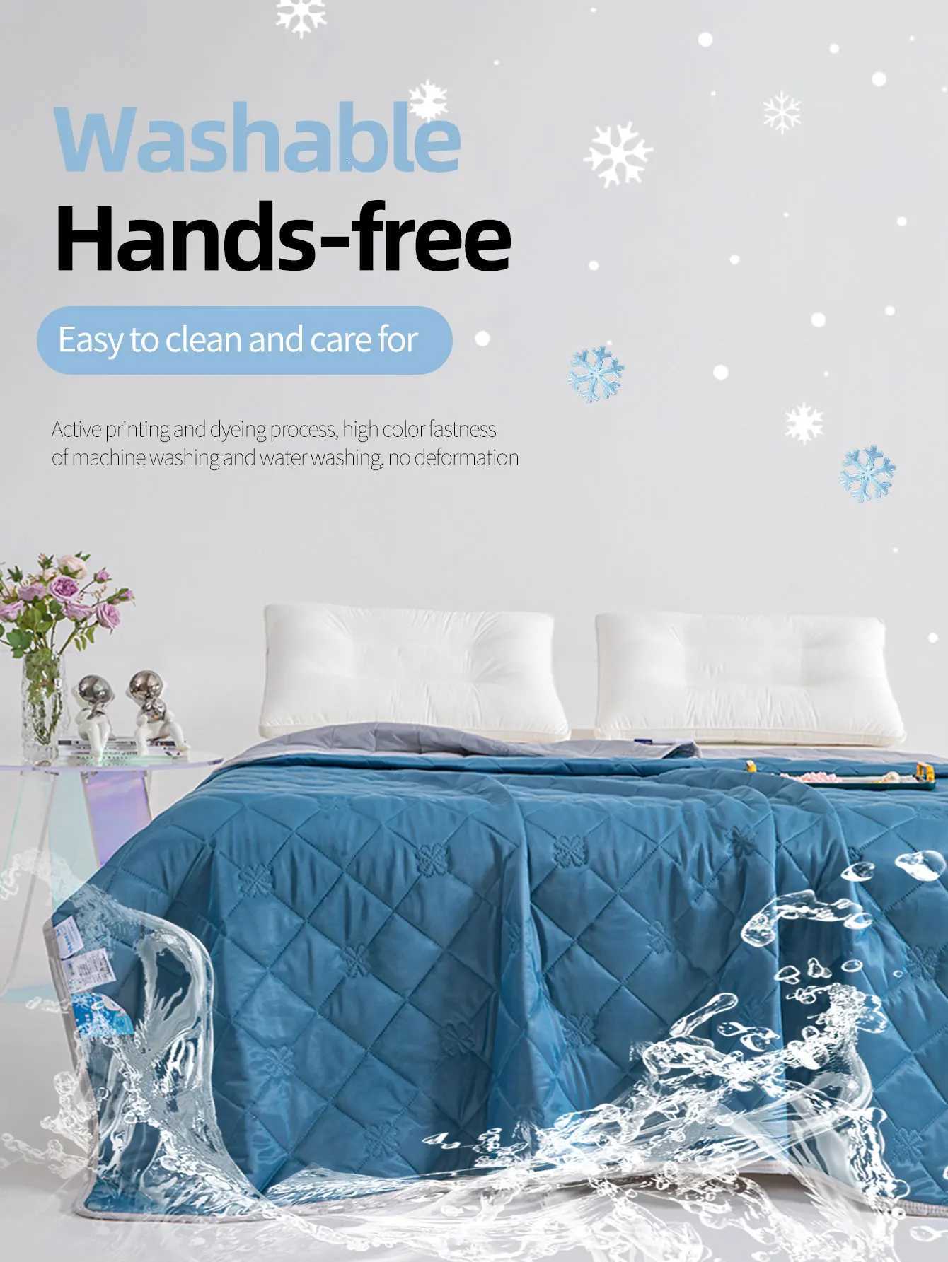 1pc solid color cooling blanket with diamond grid and floral print minimst fashioncooling materialquilted reinforced edges C251011