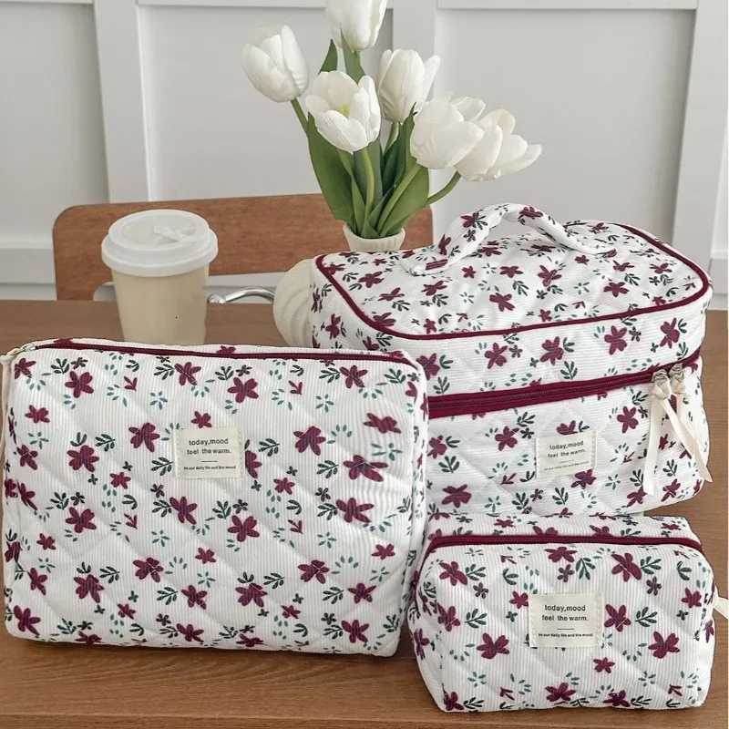 Fi Red Floral Tote Wen Bag Large Capacity Cosmetic Storage Bag Corduroy Makeup Pouch D251011