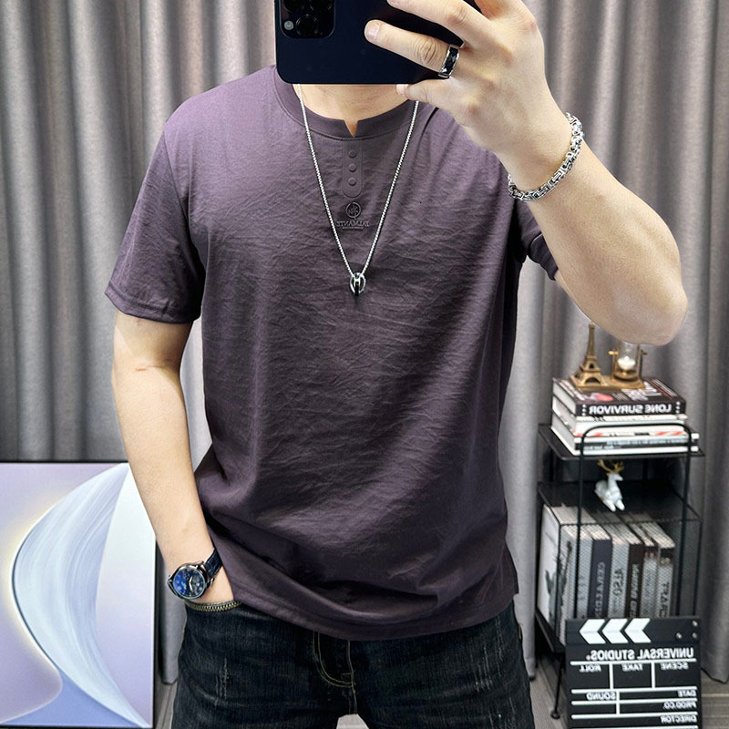 Tencel Cotton Designer Hoodie Linen Short Sleeve T-shirt For Men Summer New High-end Casual Breathable Top Half Sleeve Thin Designer Shirt Men's T-shirt
