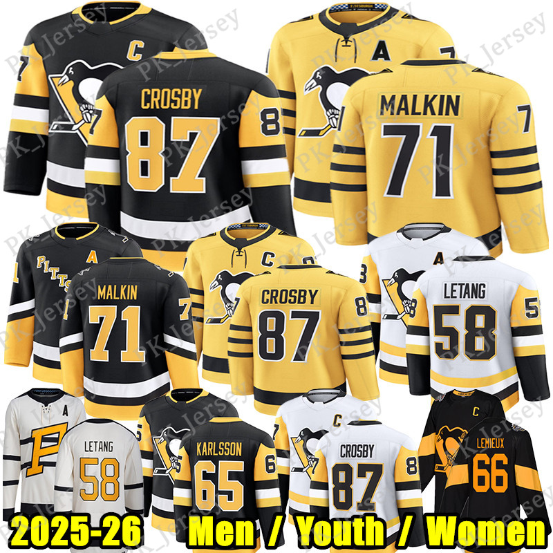 #87 Sidney Crosby pittsburgh hockey jersey penguin jersey Kris Letang Erik Karlsson Evgeni Malkin Bryan Rust Tristan Jarry Benjamin Kindel Anthony Mantha jerseys