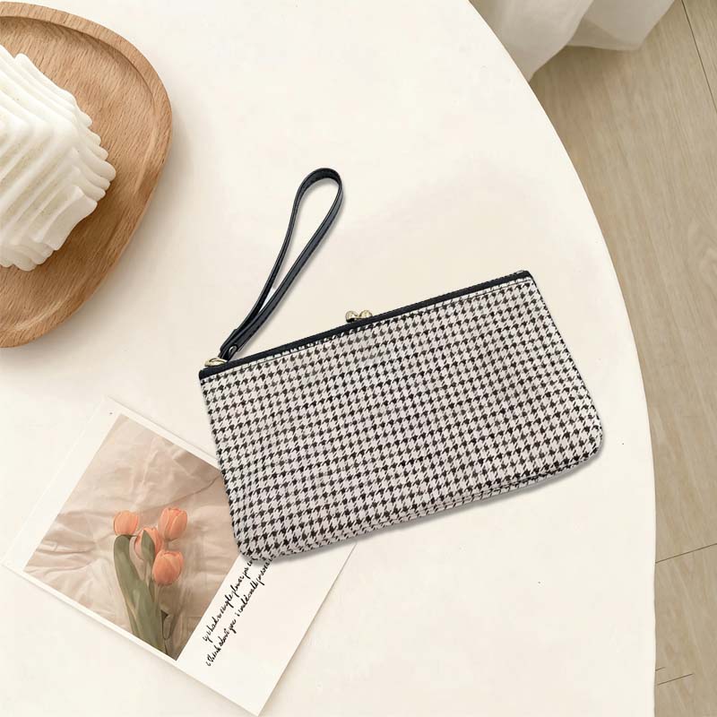 Wallets Women's Retro Houndstooth Long Zipper Wallet - Gold - Trimmed Frame Clutch with Easy Storage, Ideal for Daily & Evening Outings STBR7