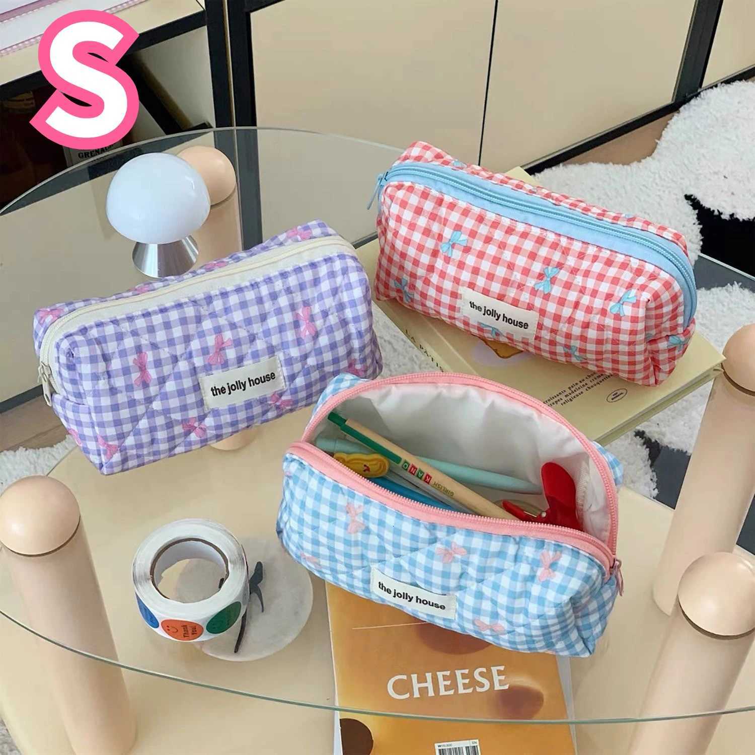 Large Capacity Sweet Plaid Ladies Cosmetic Bag Fi Cute Wens Storage Bags Portable Fem Makeup Cases Purse Handbags D251011