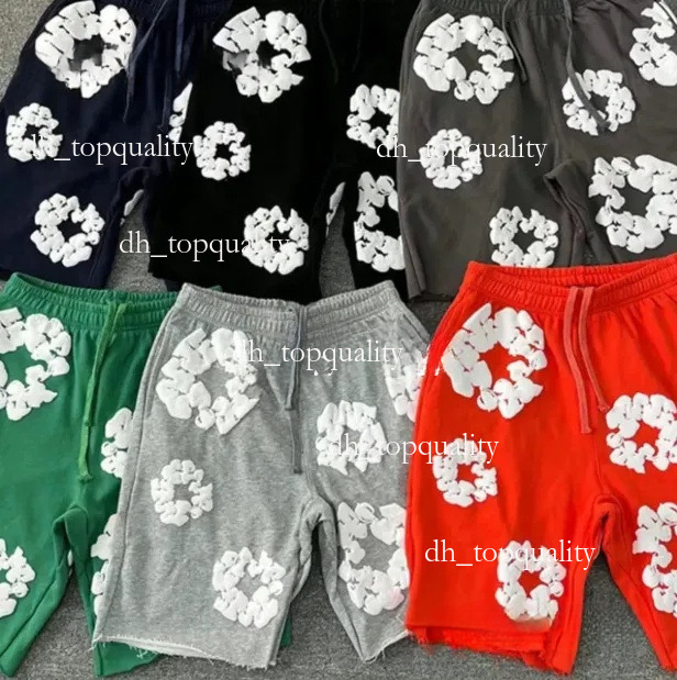 Summer Denim Shorts Casual Loose-Fit Mens Shorts Demin Shirt Trendy Printed Cotton Wood Grain Pattern Beach Wear Demin Ters Tshirt 060