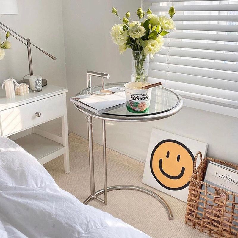 M10112 Stainless steel vintage glass side table Nordic simple modern round table