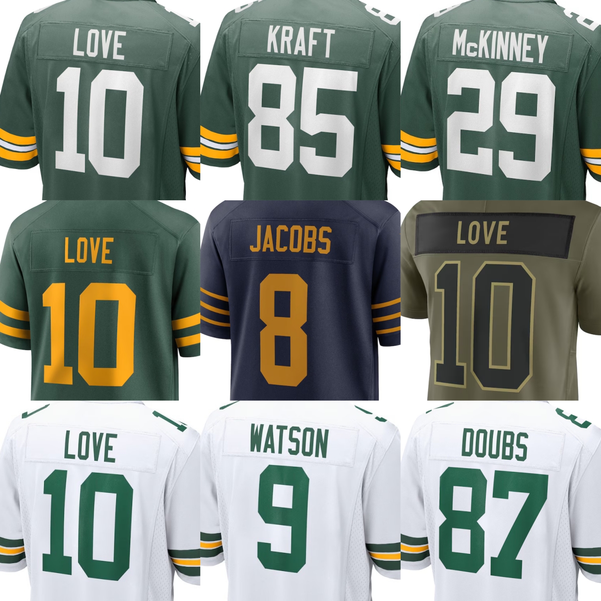 Jordan Love Jersey Football Josh Jacobs Tucker Kraft Quay Walker Matthew Golden Romeo Doubs Emanuel Wilson Dontayvion Wicks Edgerrin Cooper Brandon McManus Youth