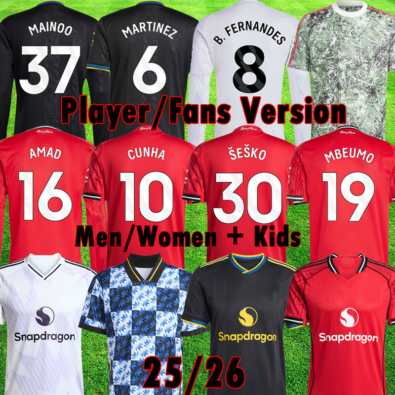 3XL 4XL 25 26 MAINOO CUNHA Lifestyler soccer jerseys MBEUMO AMAD SESKO Fans Player version FERNANDES CASEMIRO football shirt 2025 2026 Man Women kids set LS MUTDes Kit