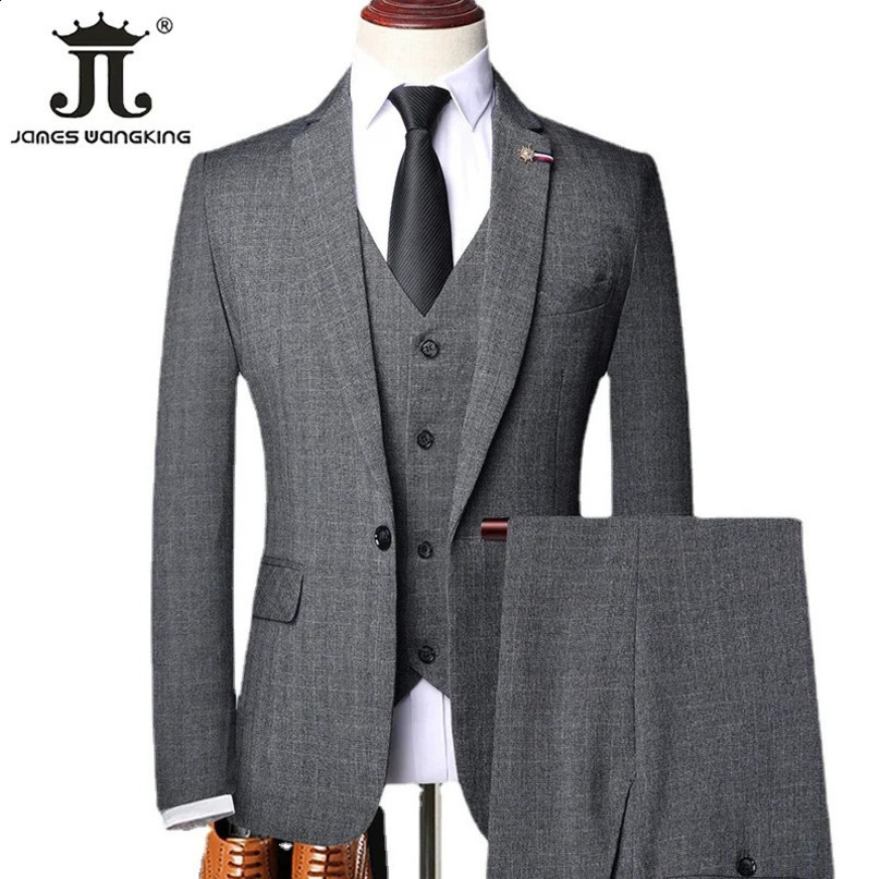 S5XL Jacket Vest Pants Retro Gentleman Classic Fashion Plaid Mens Formal Business Slim Suit 3Pces Set Groom Wedding Dress 240430