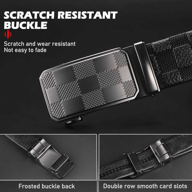 Mens Top Layer Cowhide Ratchet Belt with Scratch Resistant Alloy Automatic Buckle Business Style Durable Dress Belt Z251011