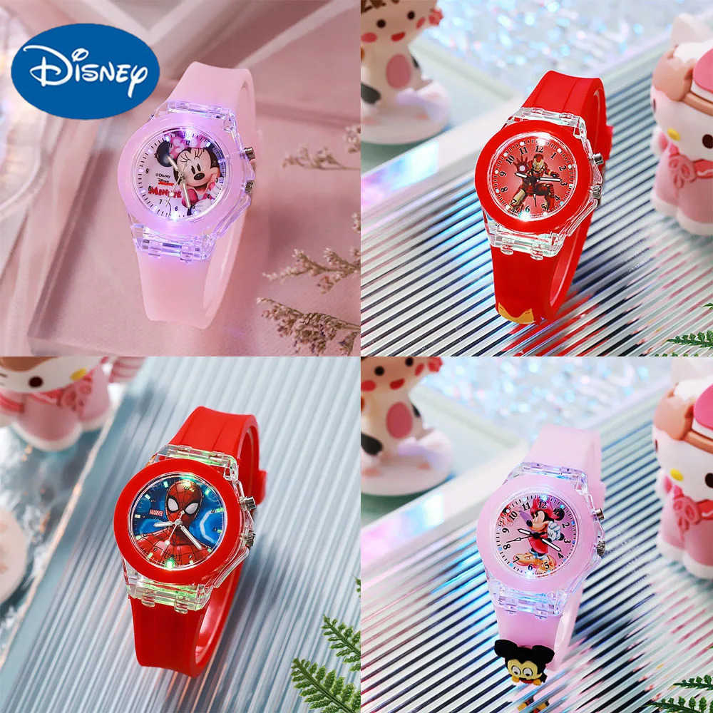 Disney Minnie Watch Mickey Mouse Childrens Flash Light Cartoon Figure Doll Electronic Watch Boys Girls Birthday Gift H251011