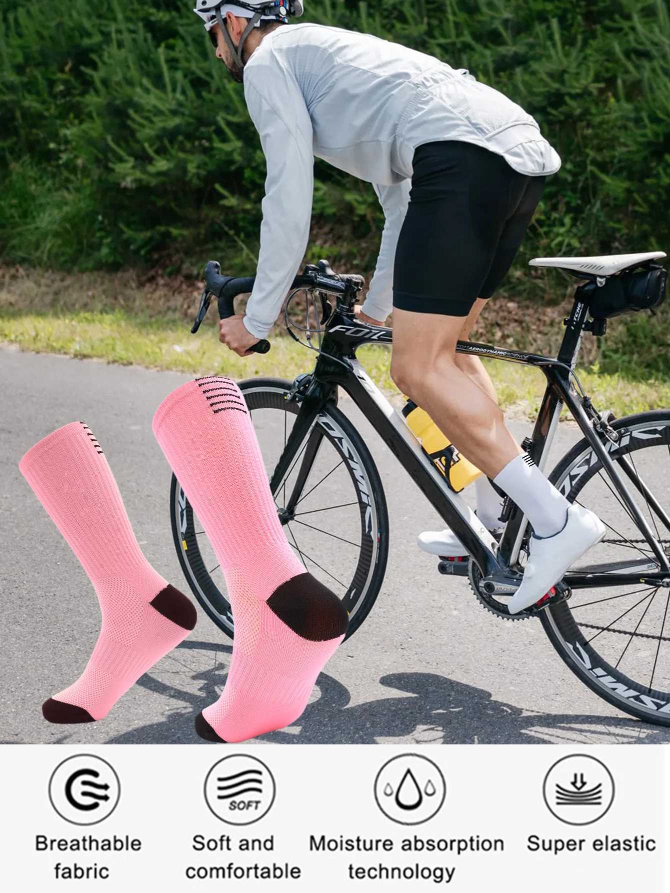 1 Pair Cycling Socks Compression Athletic Crew Running Socks Mens Womens Hiking Riding Bike Workout Climbing SportsW251011